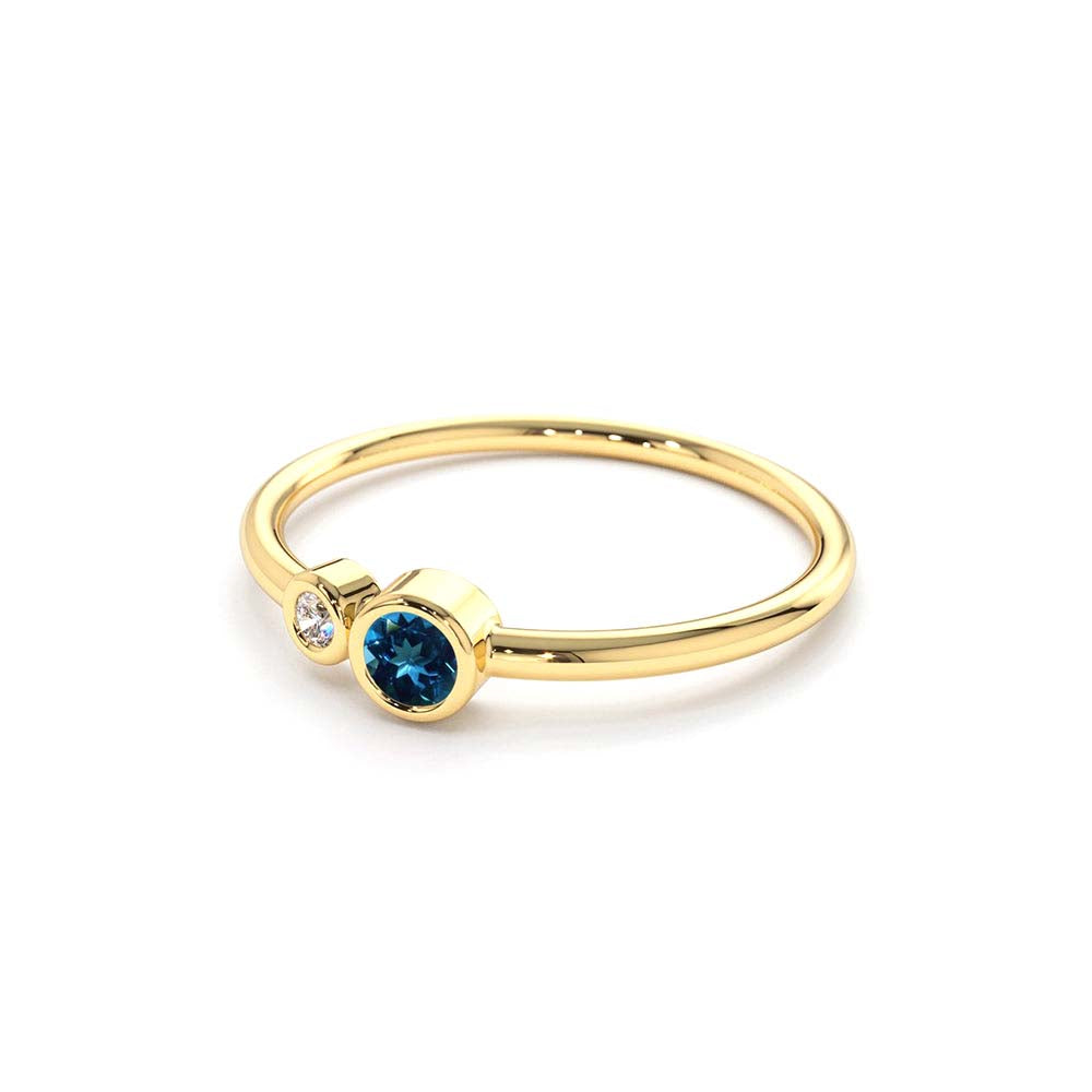 Bezel Setting London Blue Topaz and Diamond Ring in 14K Gold — view 2