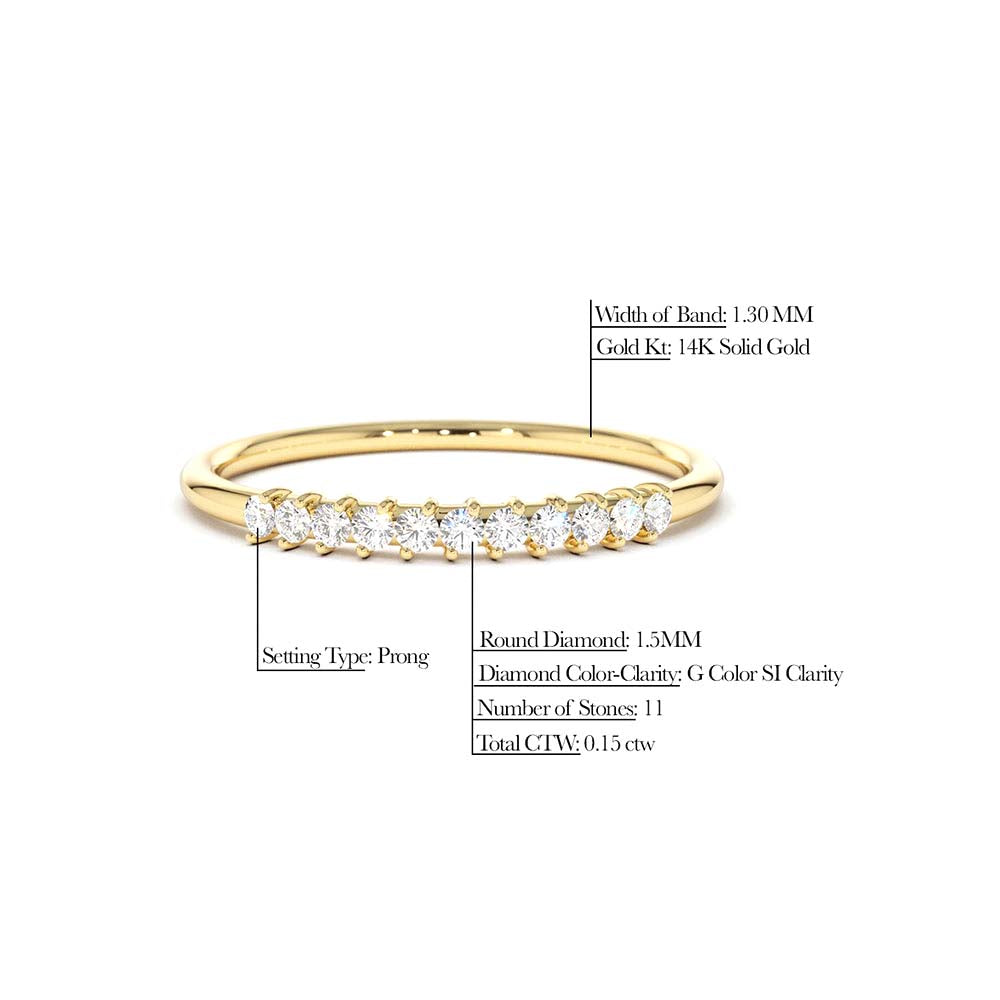11 Stone Petite Diamond Wedding Band in 14K Gold — view 5