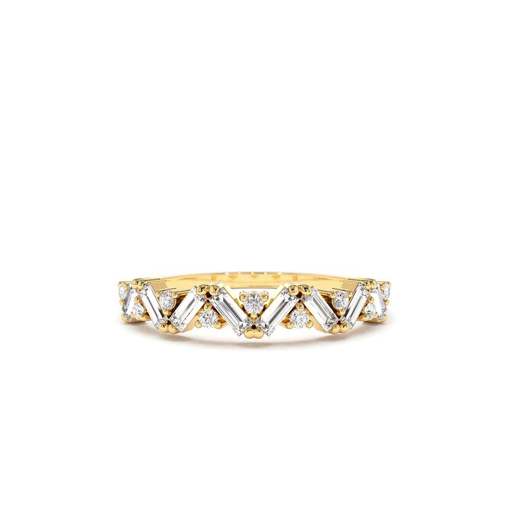 Slanted Baguette and Round Diamond Ring in 14K Gold — view 1