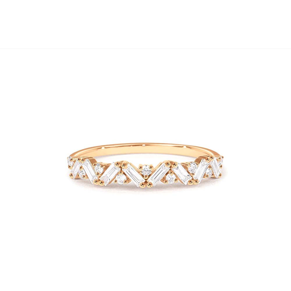 Slanted Baguette and Round Diamond Ring in 14K Gold — view 5