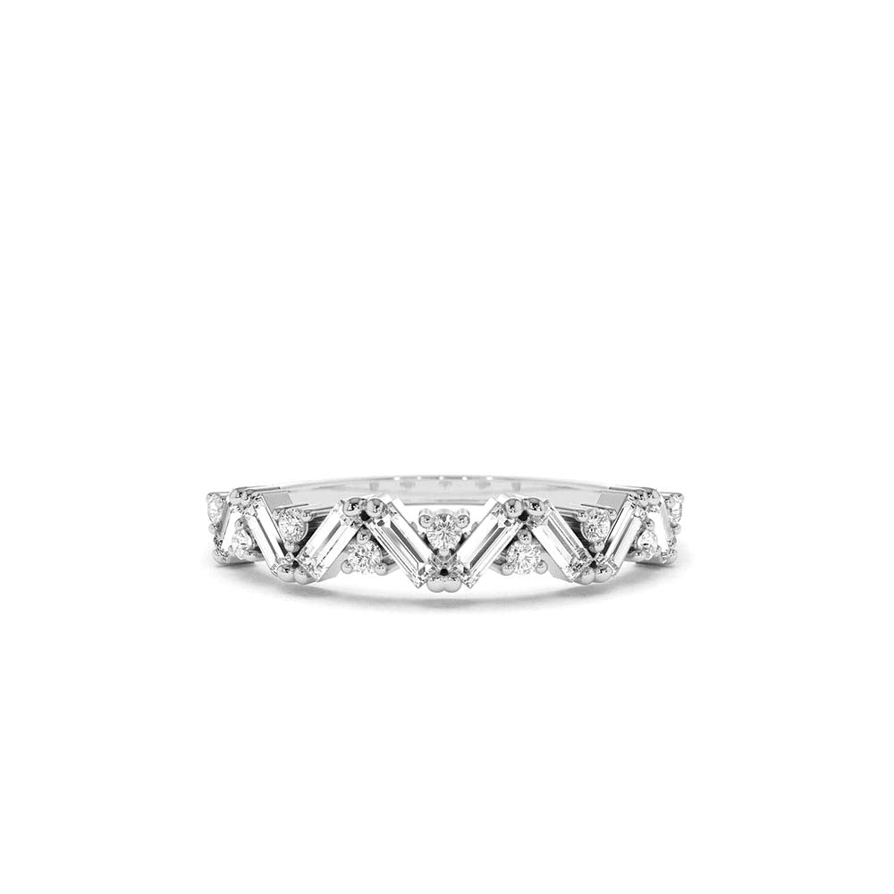 Slanted Baguette and Round Diamond Ring in 14K Gold — view 4