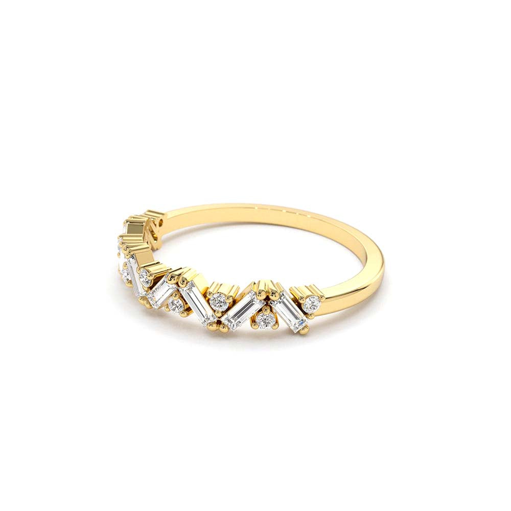 Slanted Baguette and Round Diamond Ring in 14K Gold — view 3