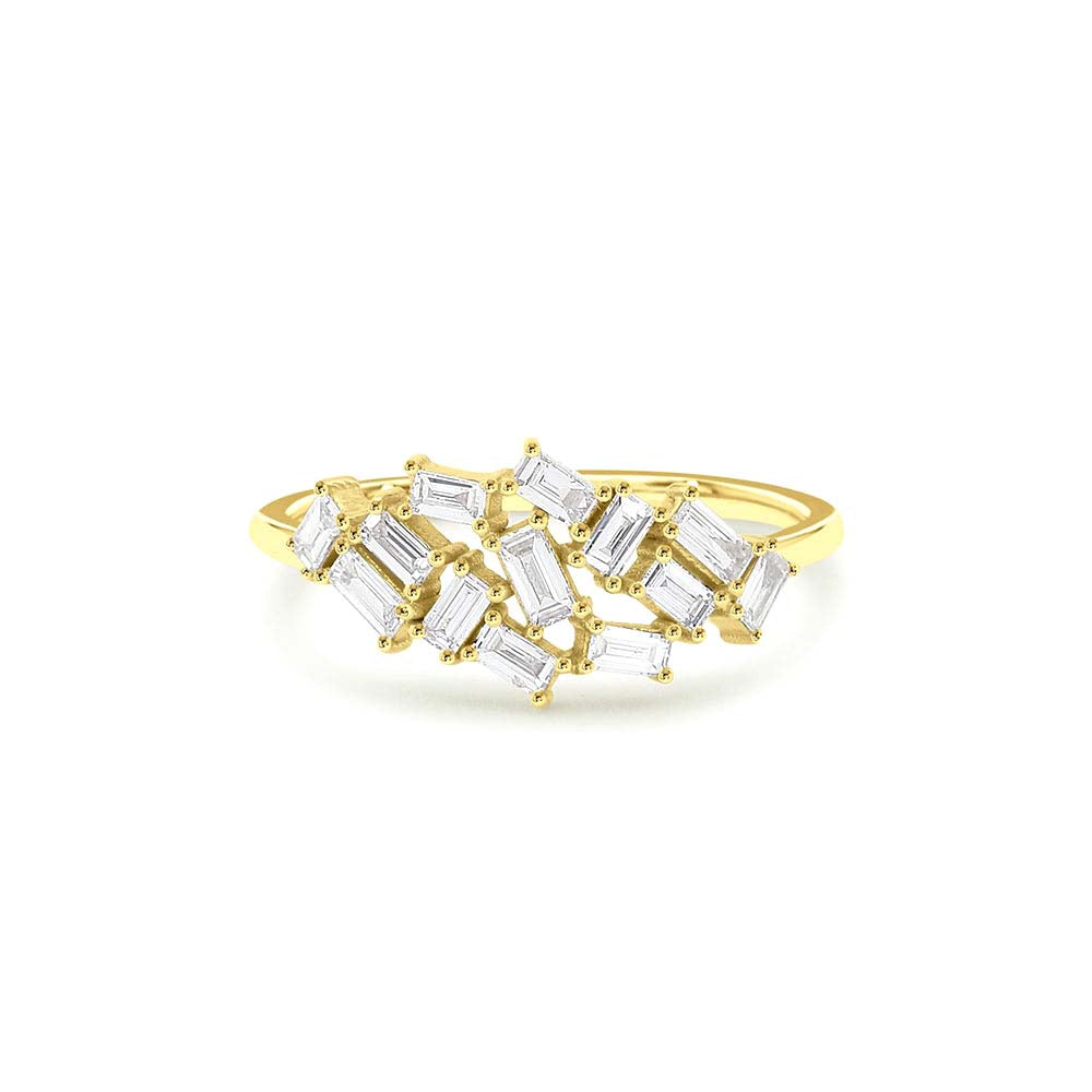 Baguette Diamond Cluster Ring in 14K Gold — view 1