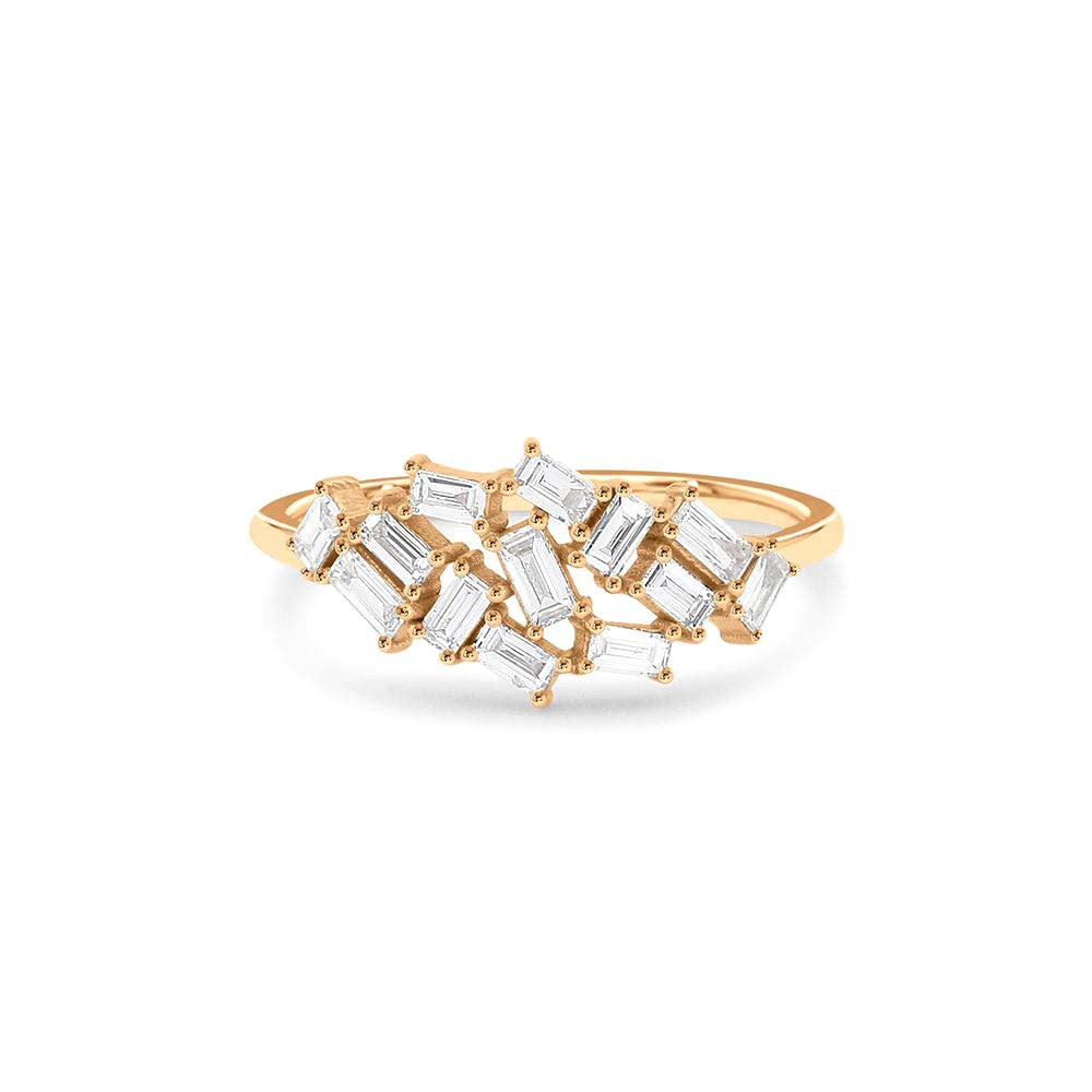 Baguette Diamond Cluster Ring in 14K Gold — view 4