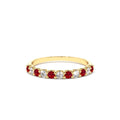 Shared Prong Ruby & Diamond Wedding Ring in 14K Gold — view 1