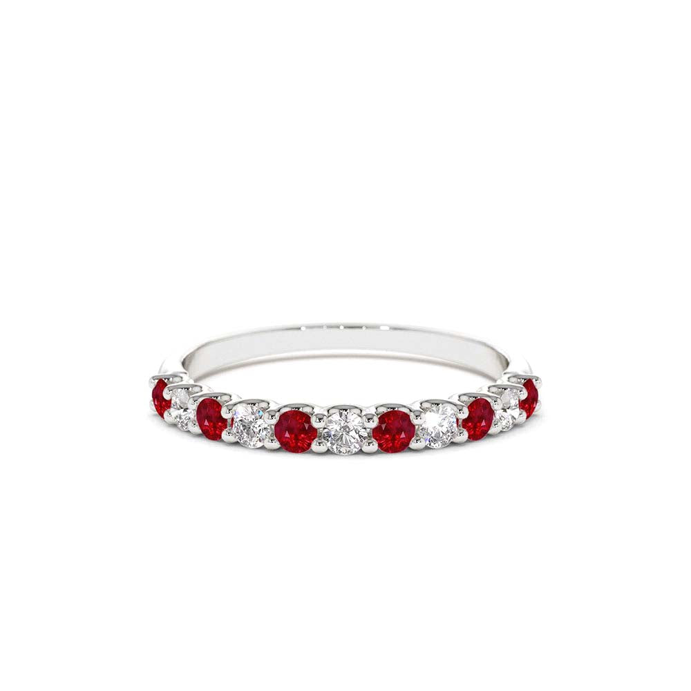 Shared Prong Ruby & Diamond Wedding Ring in 14K Gold — view 3