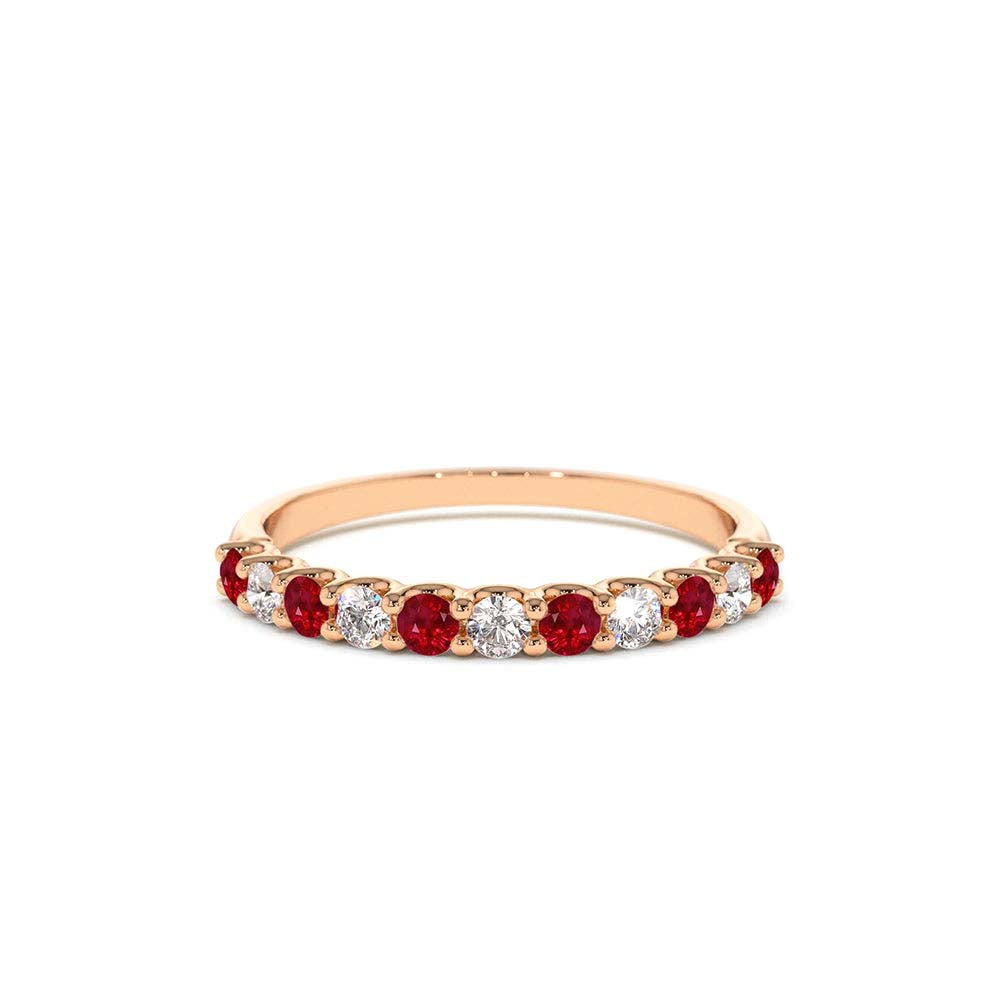 Shared Prong Ruby & Diamond Wedding Ring in 14K Gold — view 4
