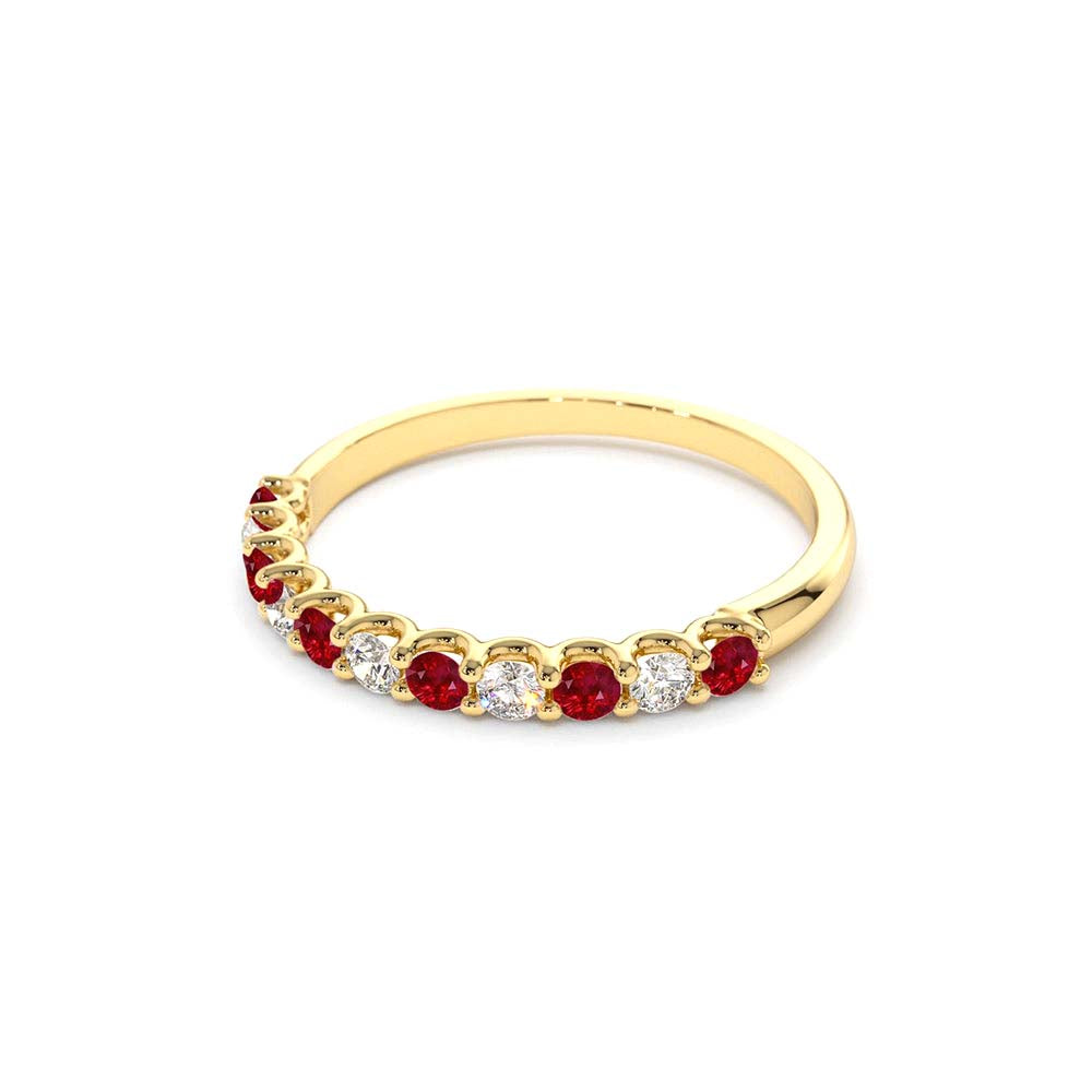 Shared Prong Ruby & Diamond Wedding Ring in 14K Gold — view 2