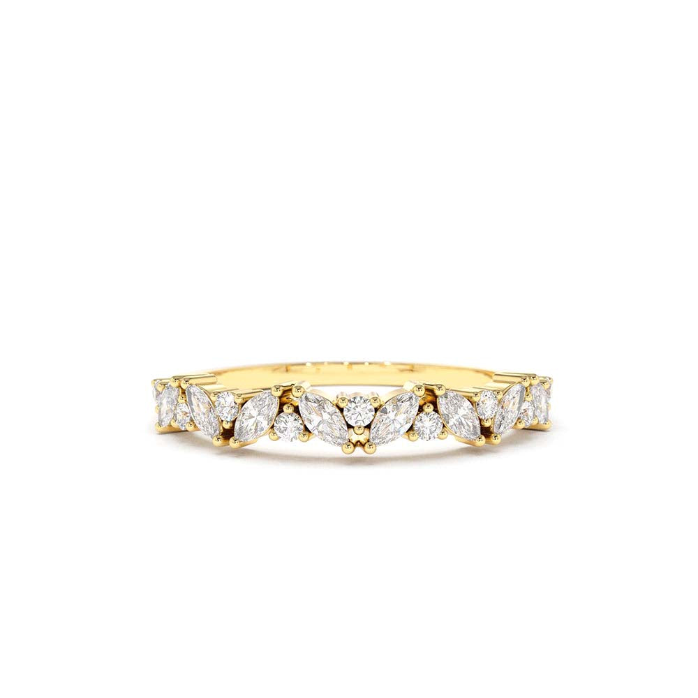 Slanted Marquise and Round Diamond Ring in 14K Gold — view 1