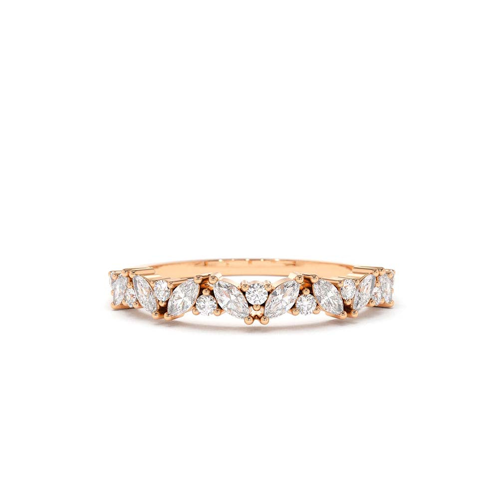 Slanted Marquise and Round Diamond Ring in 14K Gold — view 4