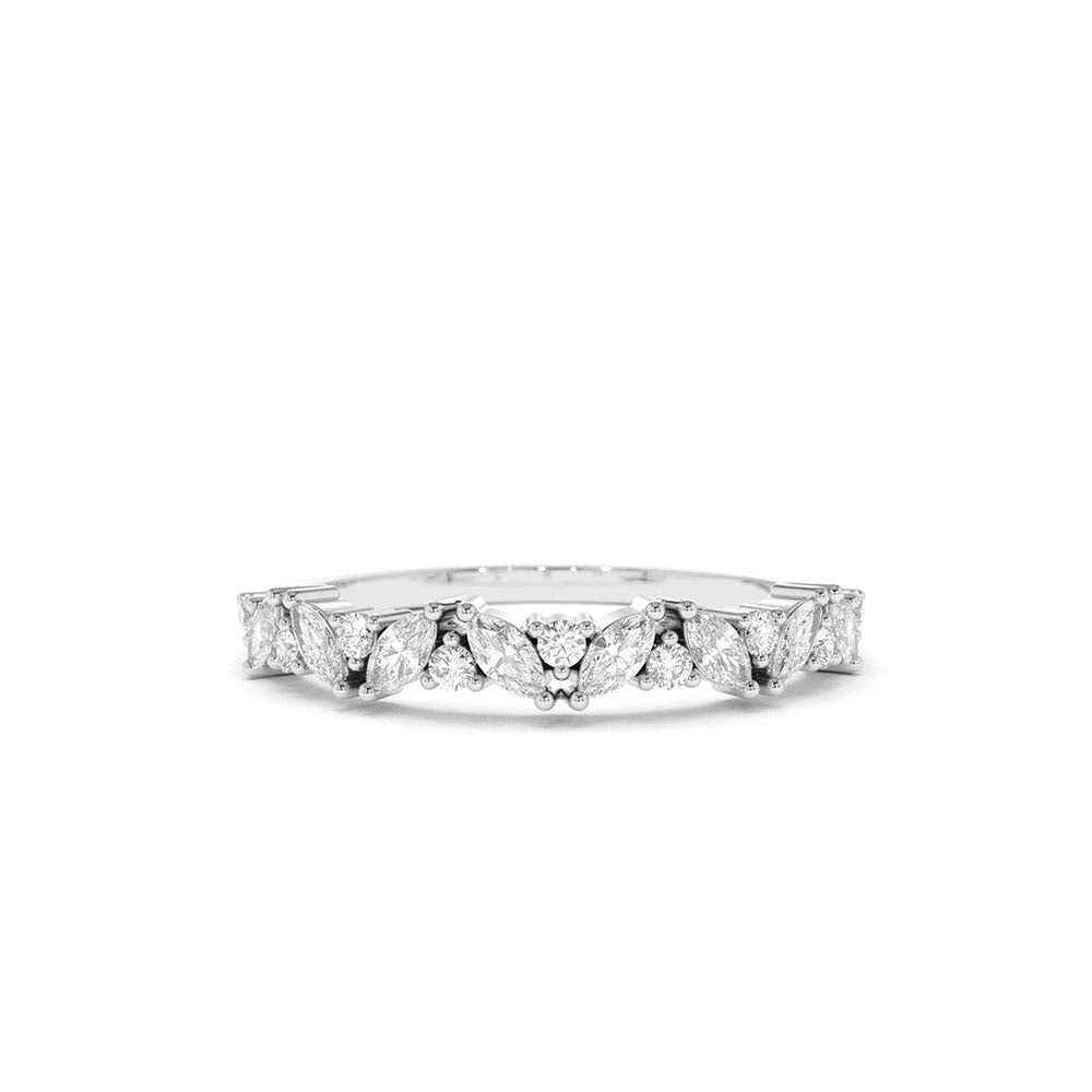 Slanted Marquise and Round Diamond Ring in 14K Gold — view 3