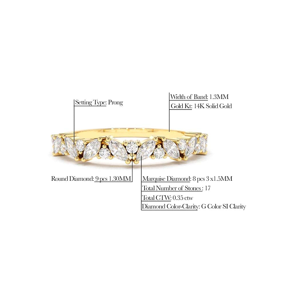 Slanted Marquise and Round Diamond Ring in 14K Gold — view 2