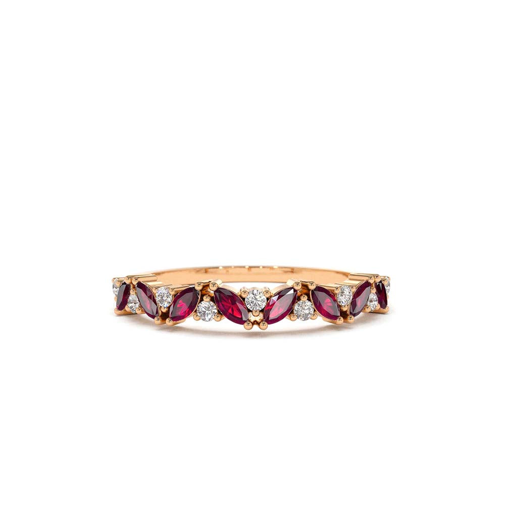 Slanted Ruby and Round Diamond Ring in 14K Gold — view 4