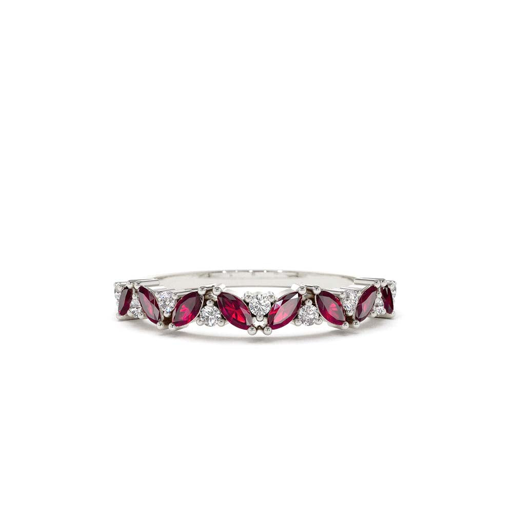 Slanted Ruby and Round Diamond Ring in 14K Gold — view 3