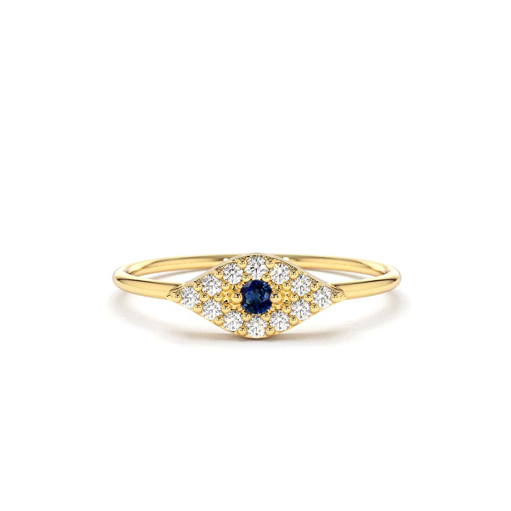 Diamond and Sapphire Evil Eye Ring in 14K Gold — view 1