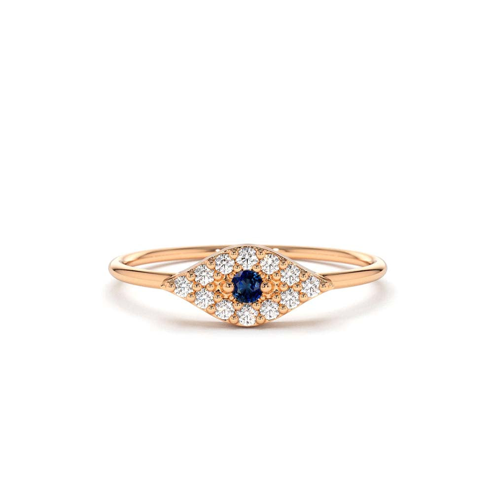 Diamond and Sapphire Evil Eye Ring in 14K Gold — view 4