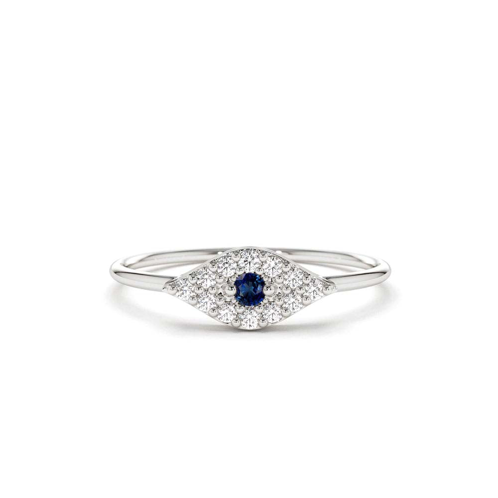 Diamond and Sapphire Evil Eye Ring in 14K Gold — view 3