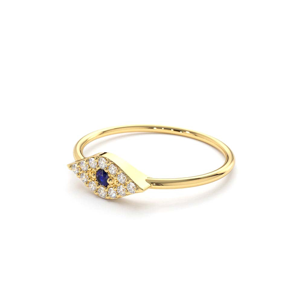 Diamond and Sapphire Evil Eye Ring in 14K Gold — view 2