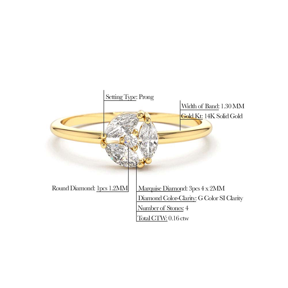Marquise Diamond Cluster Ring in 14K Gold — view 3