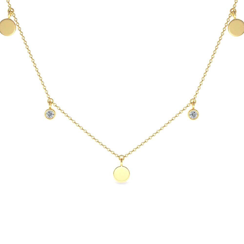 Dangling Diamond Disc Necklace in 14K Gold — view 1