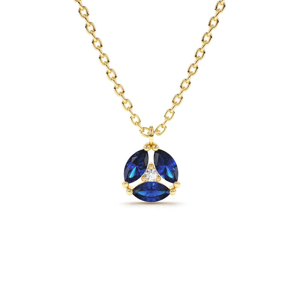 Marquise Sapphire Cluster Necklace in 14K Gold — view 1