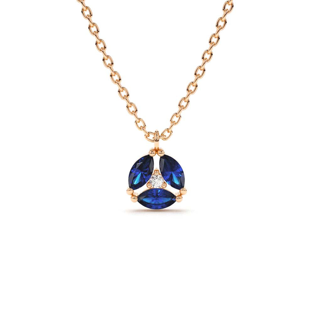 Marquise Sapphire Cluster Necklace in 14K Gold — view 4