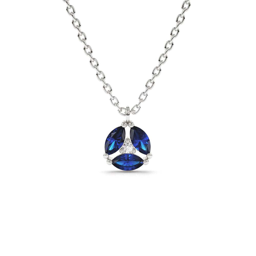 Marquise Sapphire Cluster Necklace in 14K Gold — view 3