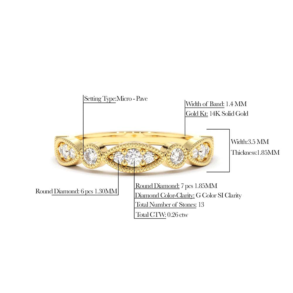 Vintage Style Diamond Wedding Ring in 14K Gold — view 2