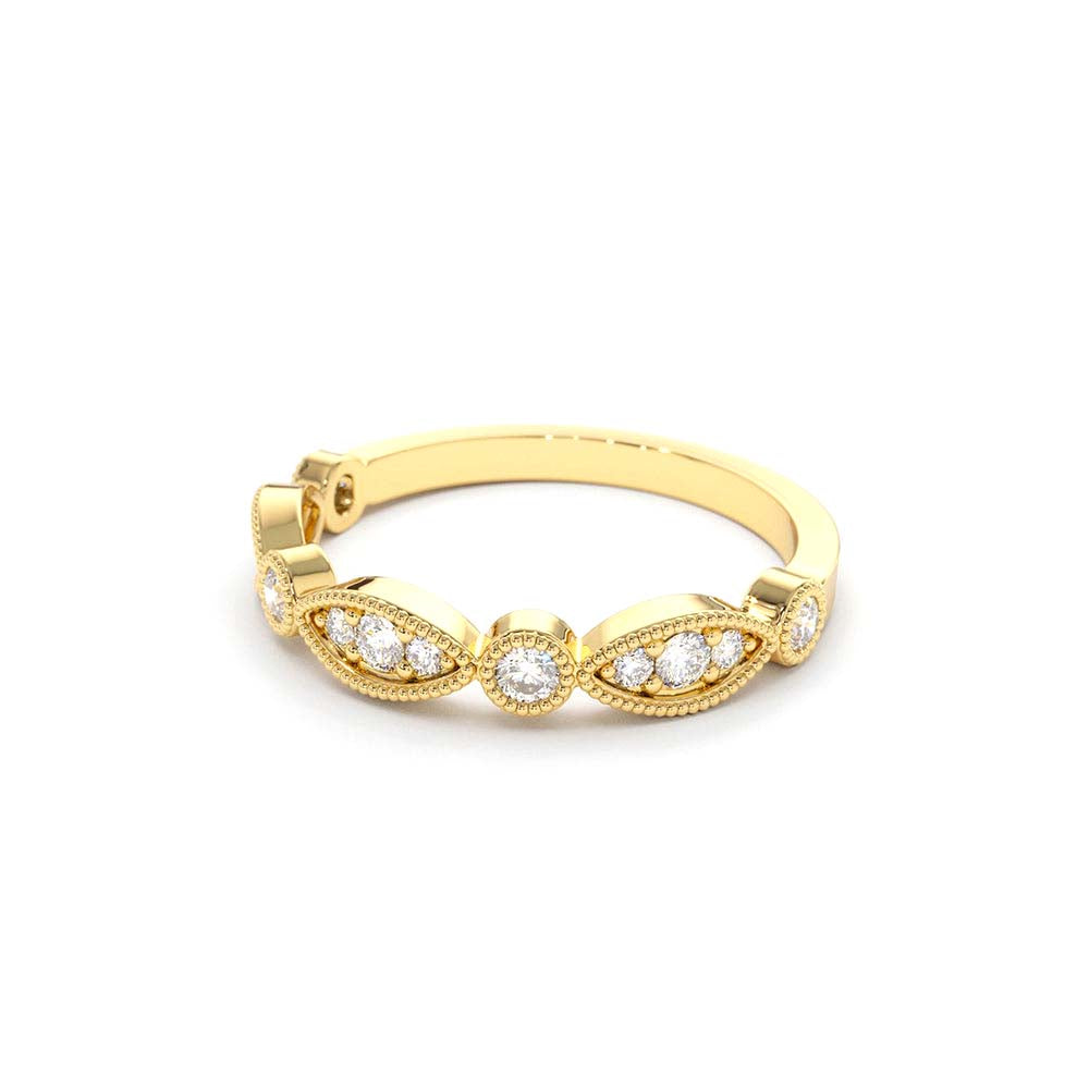 Vintage Style Diamond Wedding Ring in 14K Gold — view 3