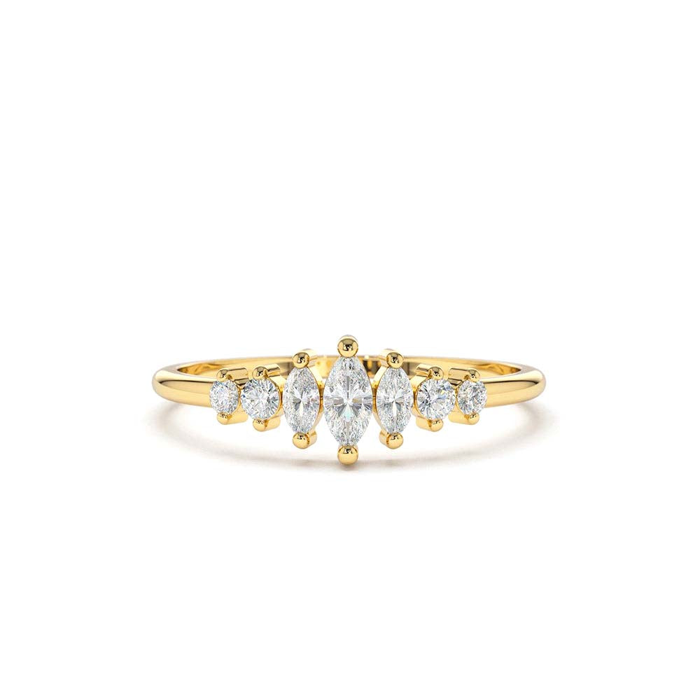 Marquise & Round Diamond Anniversary Band in 14K Gold — view 1