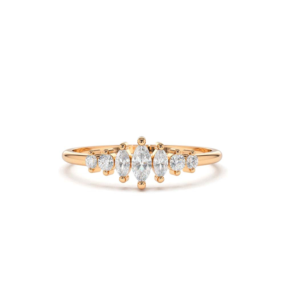 Marquise & Round Diamond Anniversary Band in 14K Gold — view 4