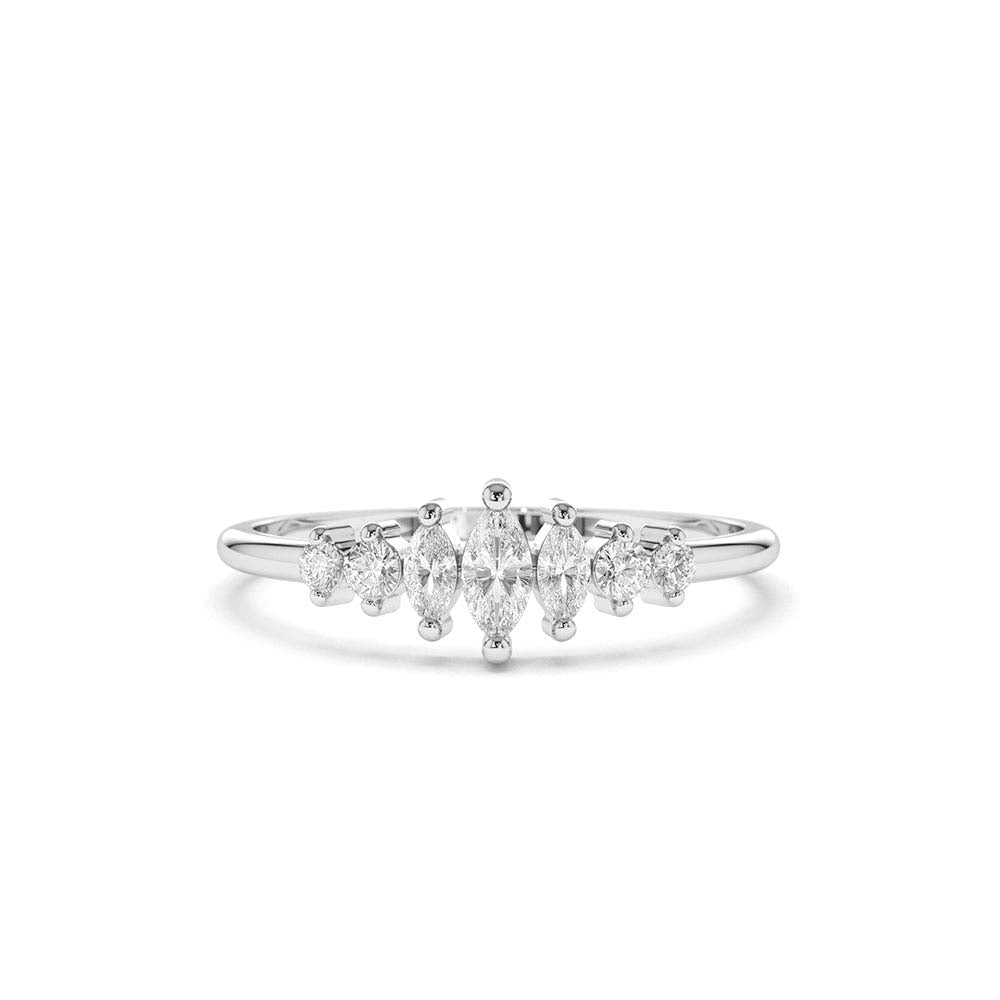 Marquise & Round Diamond Anniversary Band in 14K Gold — view 3