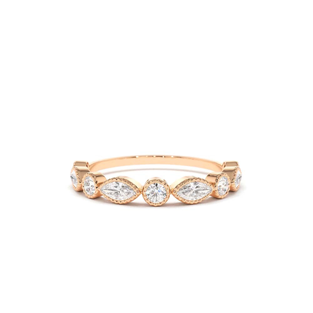 Marquise and Round Diamond Milgrain Bezel Setting Ring in 14K Gold — view 4