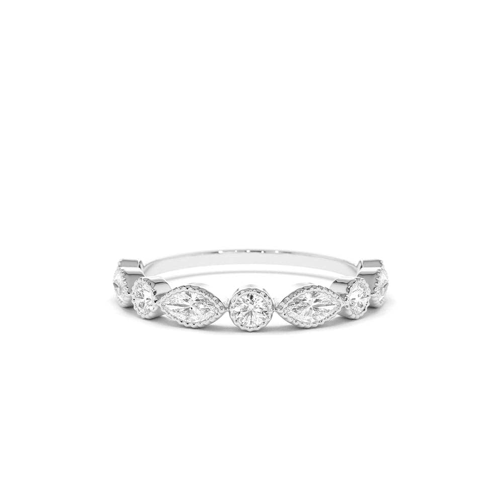 Marquise and Round Diamond Milgrain Bezel Setting Ring in 14K Gold — view 3