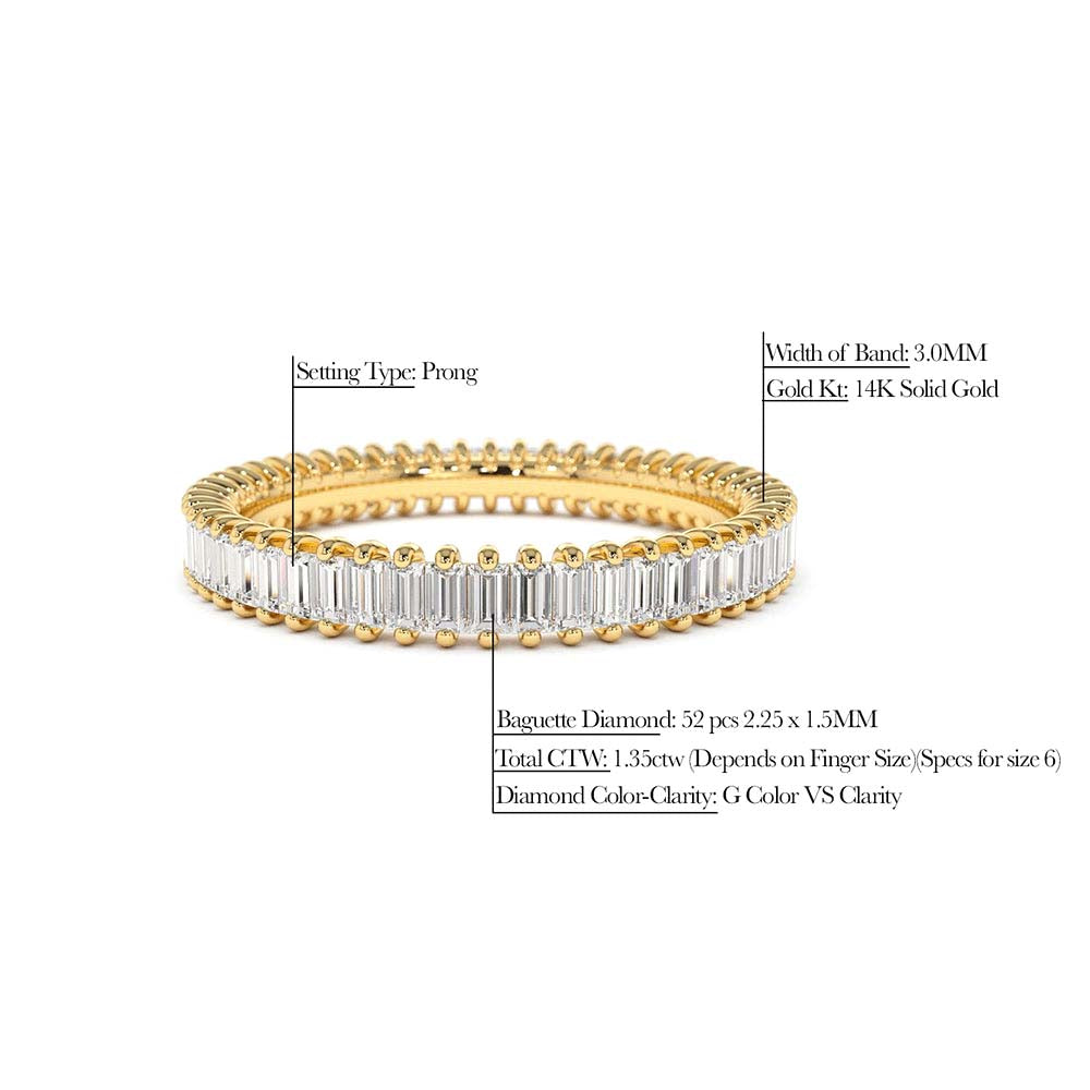 Prong Setting Full Eternity Baguette Diamond Ring in 14K Gold — view 2