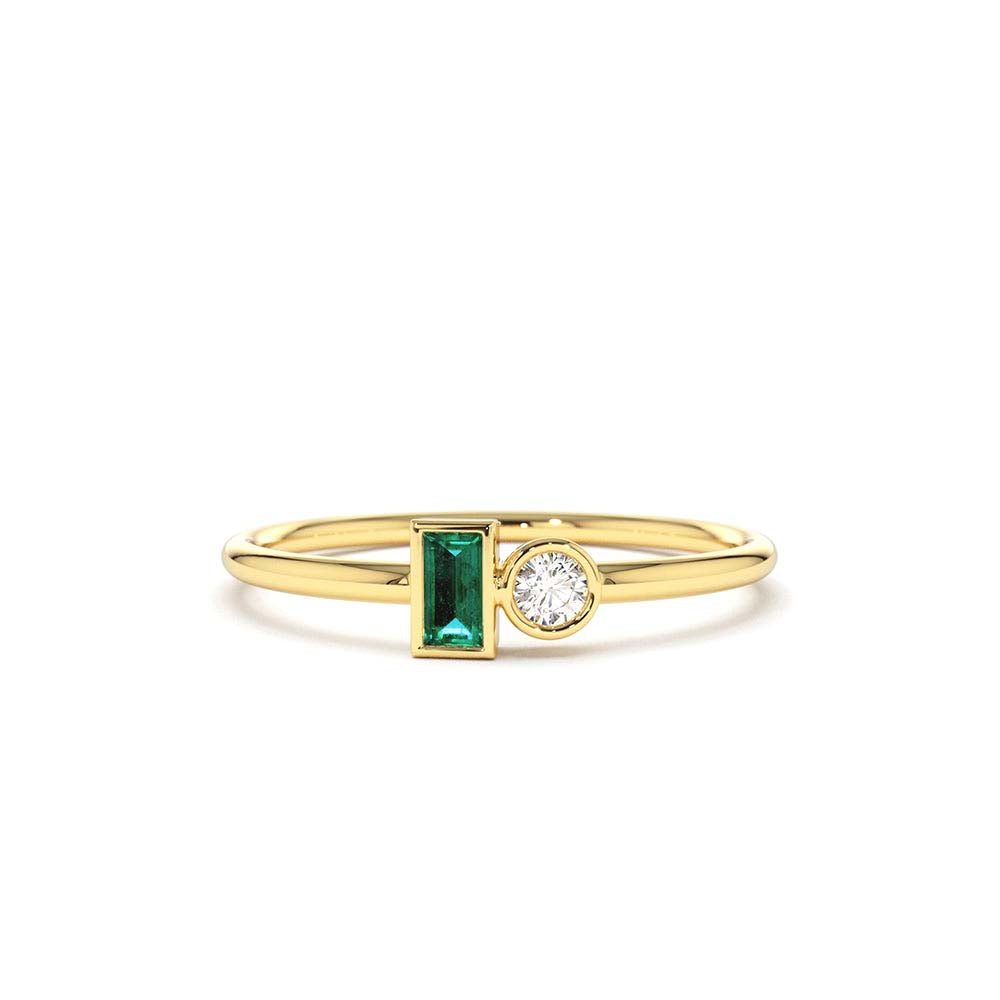 Baguette Emerald and Diamond Stackable Ring in 14K Gold — view 1