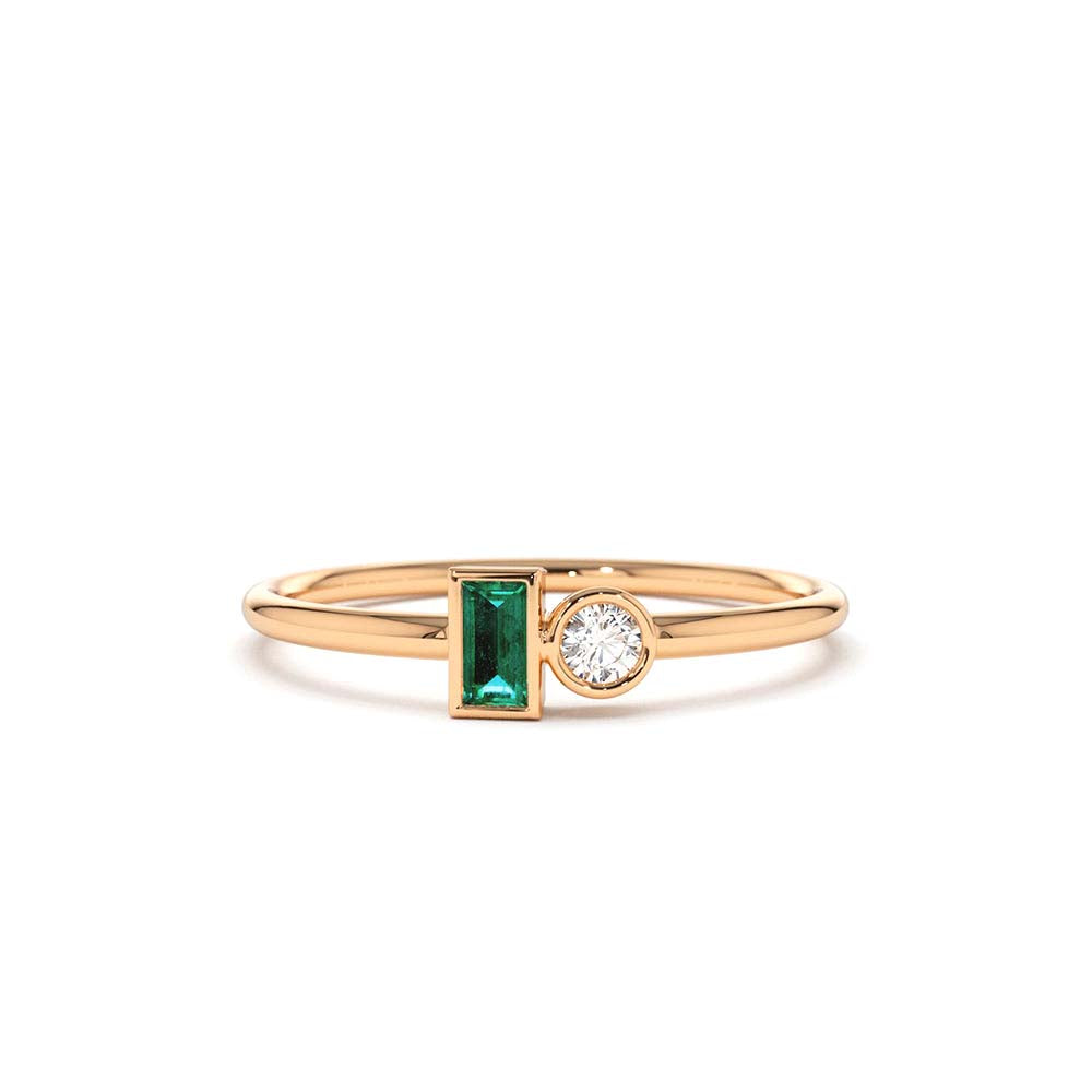 Baguette Emerald and Diamond Stackable Ring in 14K Gold — view 4