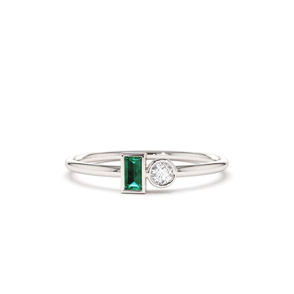Baguette Emerald and Diamond Stackable Ring in 14K Gold — view 3