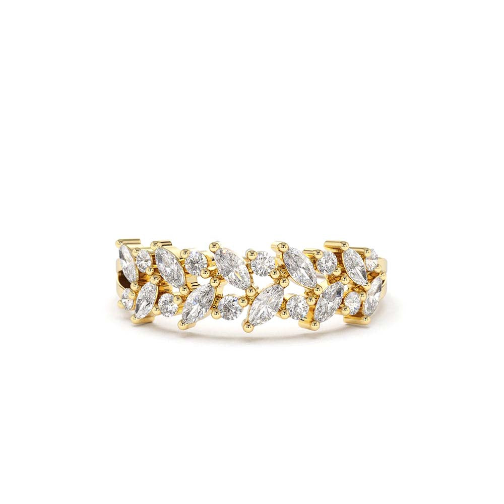 Two Row Marquise & Round Diamond Ring in 14K Gold — view 1