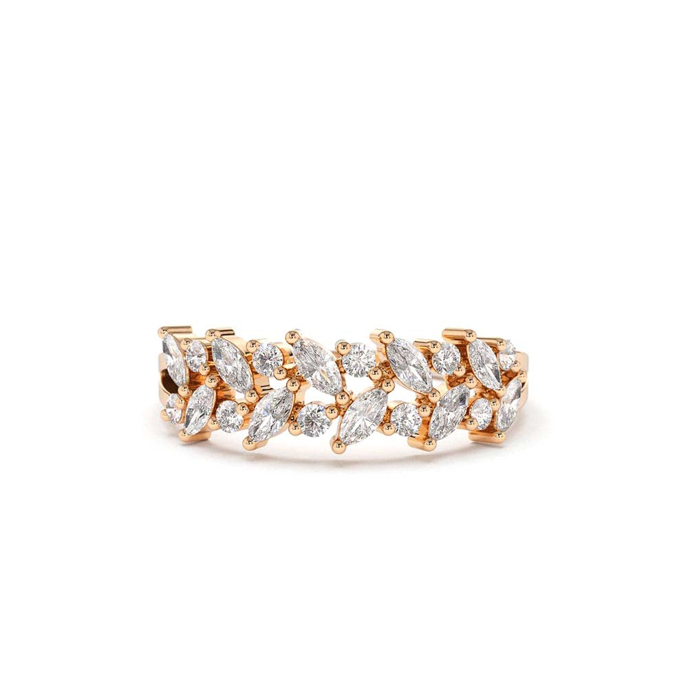 Two Row Marquise & Round Diamond Ring in 14K Gold — view 5