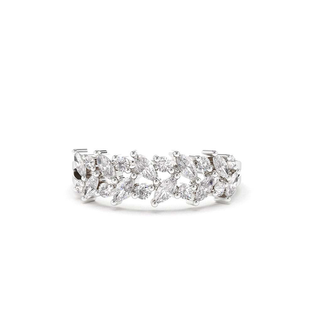 Two Row Marquise & Round Diamond Ring in 14K Gold — view 4