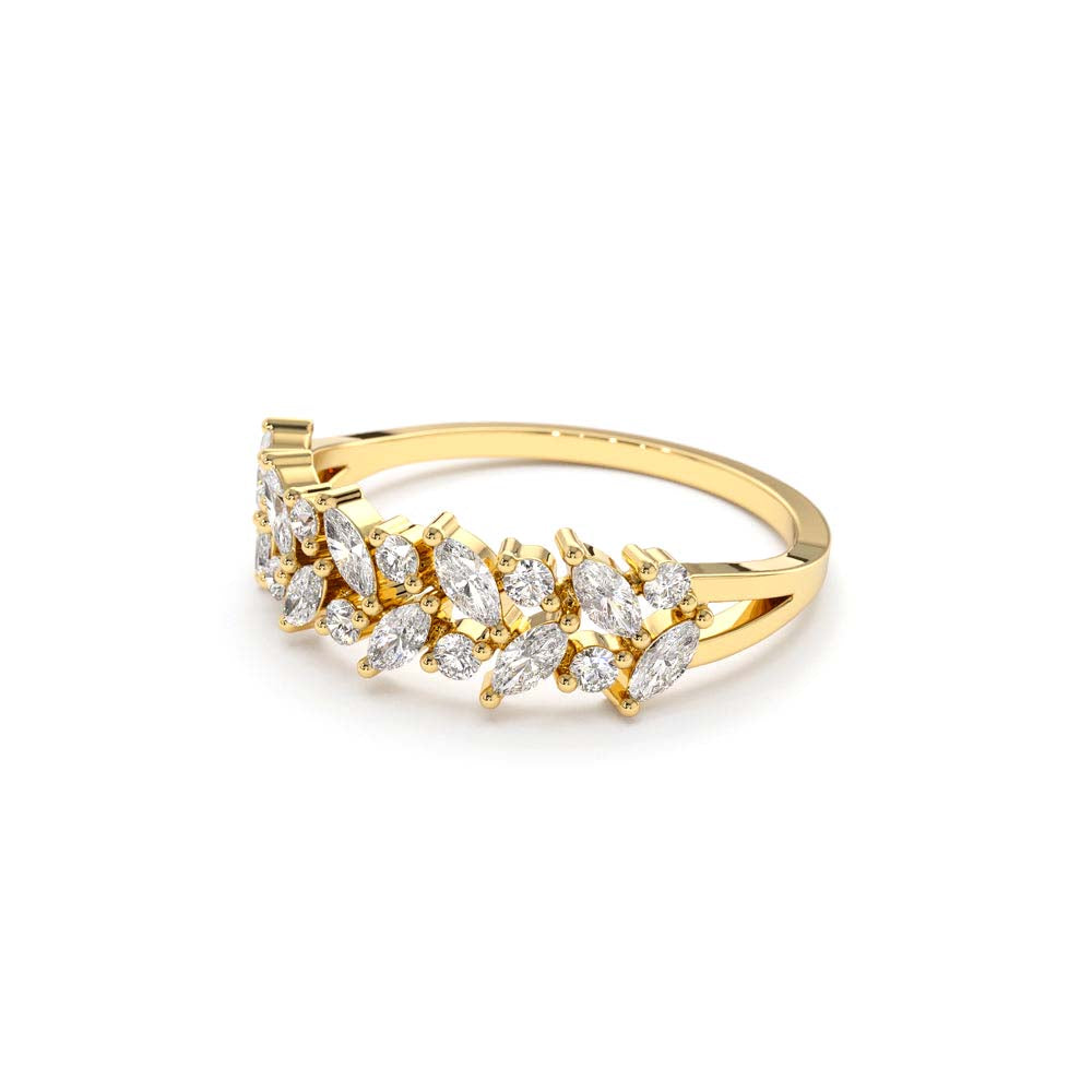 Two Row Marquise & Round Diamond Ring in 14K Gold — view 3
