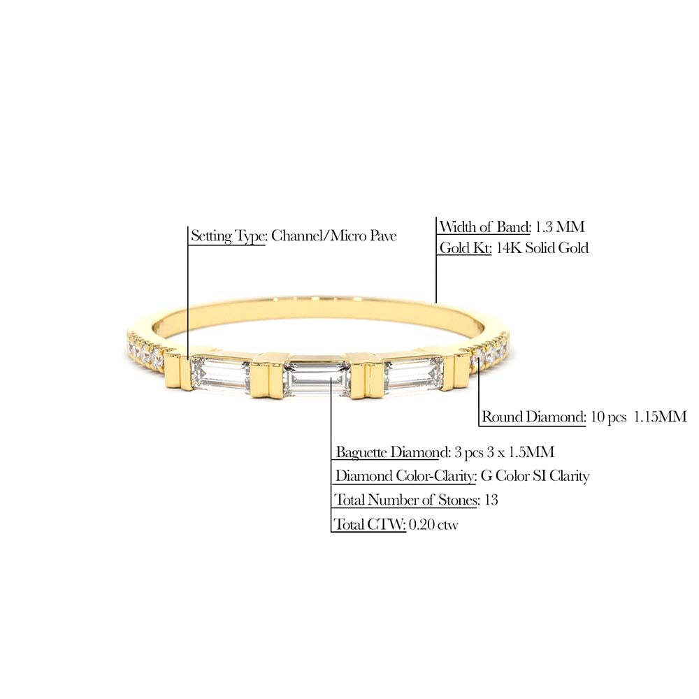 3 Baguette Matching Diamond Ring in 14K Gold — view 3