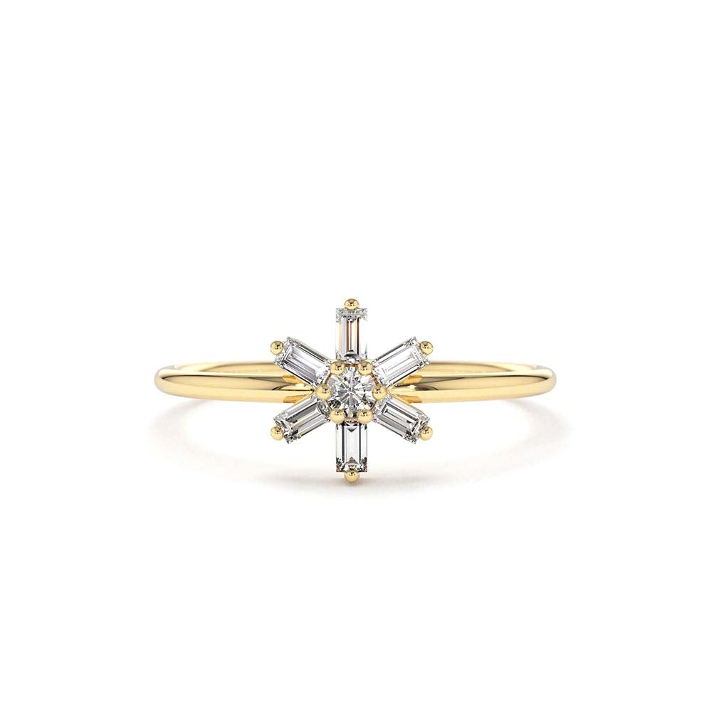 Baguette Diamond Flower Ring in 14K Gold — view 1