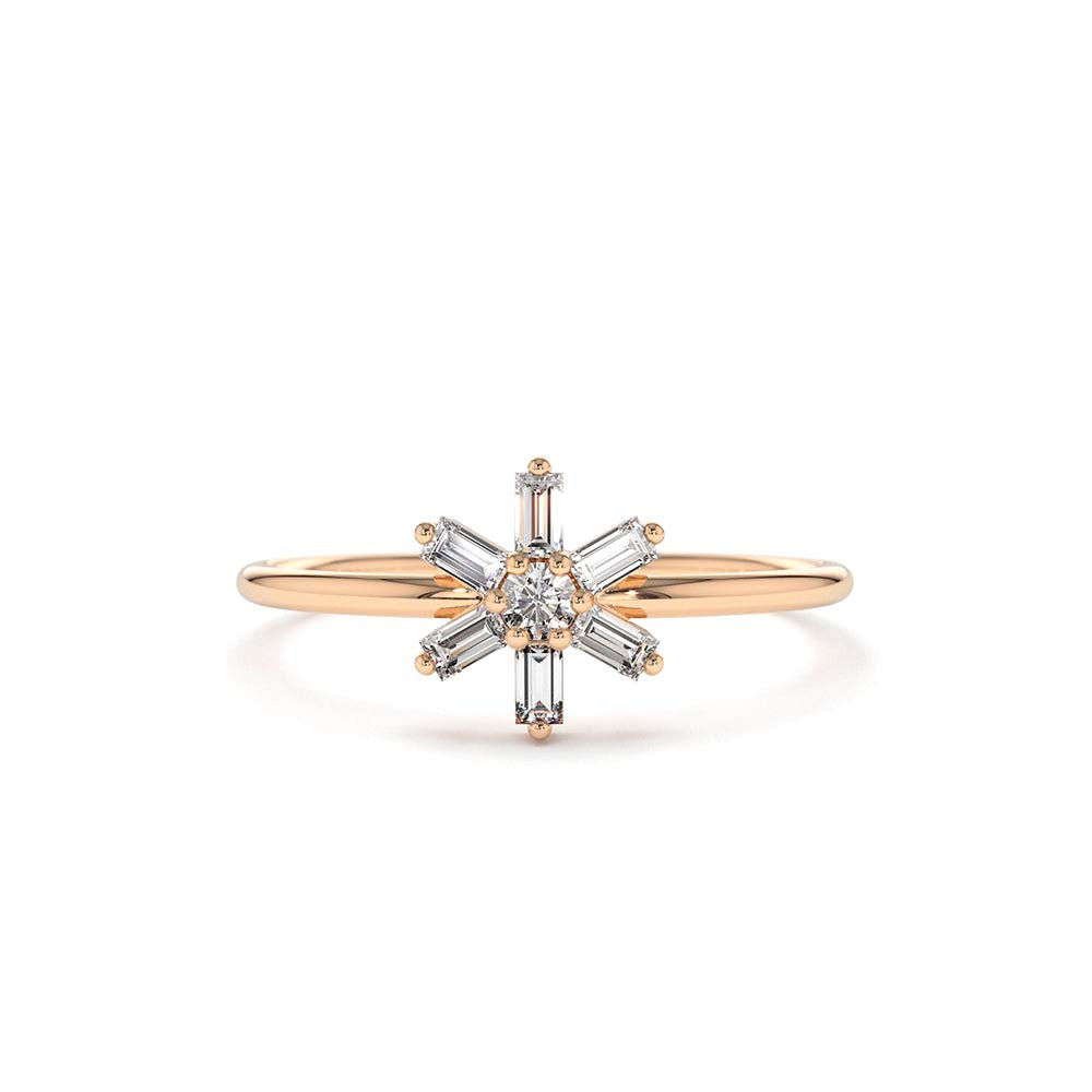 Baguette Diamond Flower Ring in 14K Gold — view 4