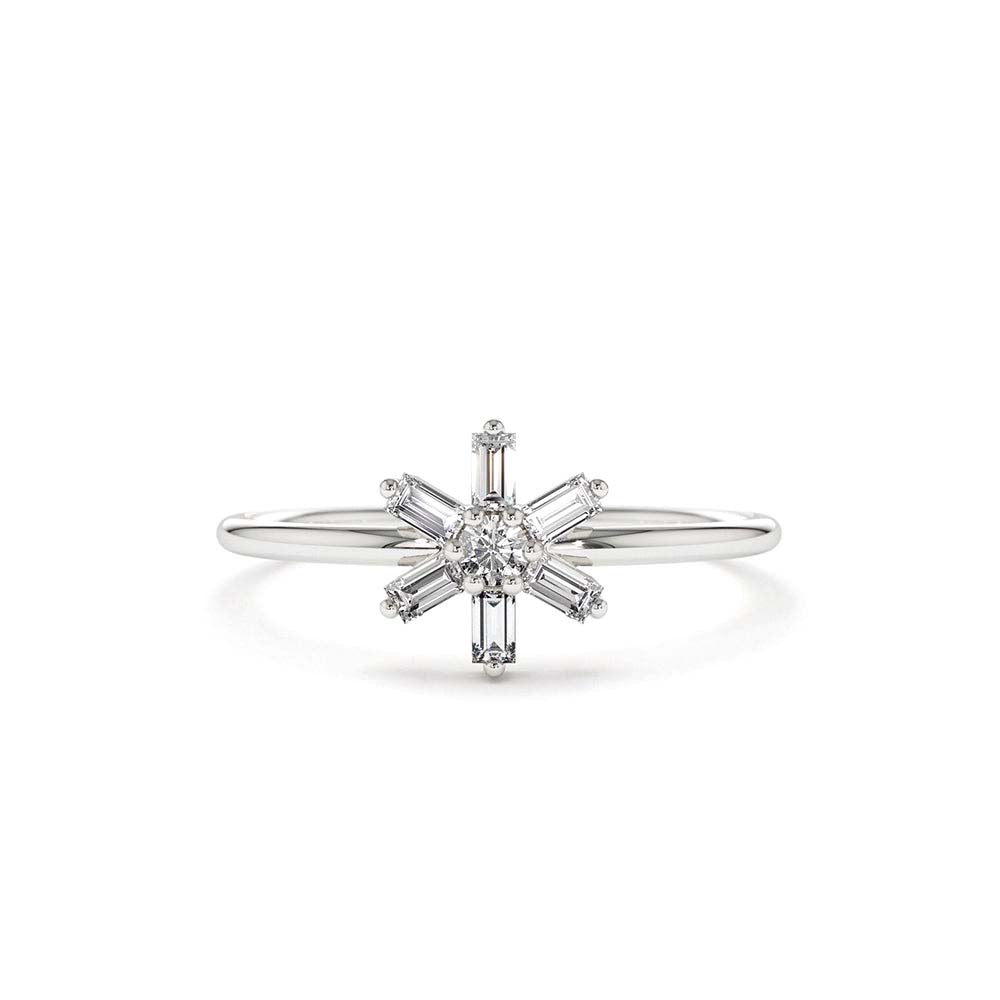 Baguette Diamond Flower Ring in 14K Gold — view 3