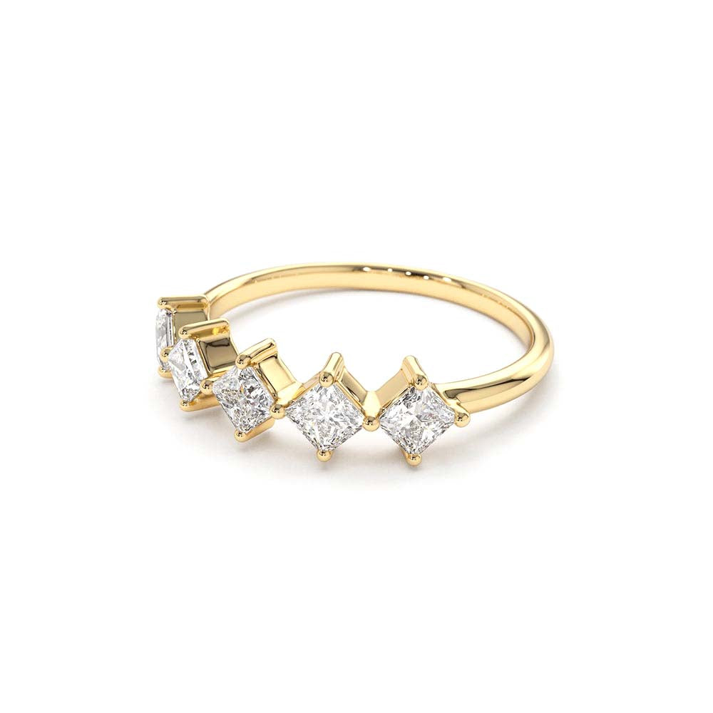 Princess Cut 5 Stone Diamond Wedding Ring in 14K Gold — view 2