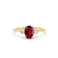Oval Shape Ruby and Diamond 3 Stone Ring in 14K Gold — view 1