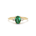 Oval Shape Emerald and Diamond 3 Stone Ring in 14K Gold — view 1