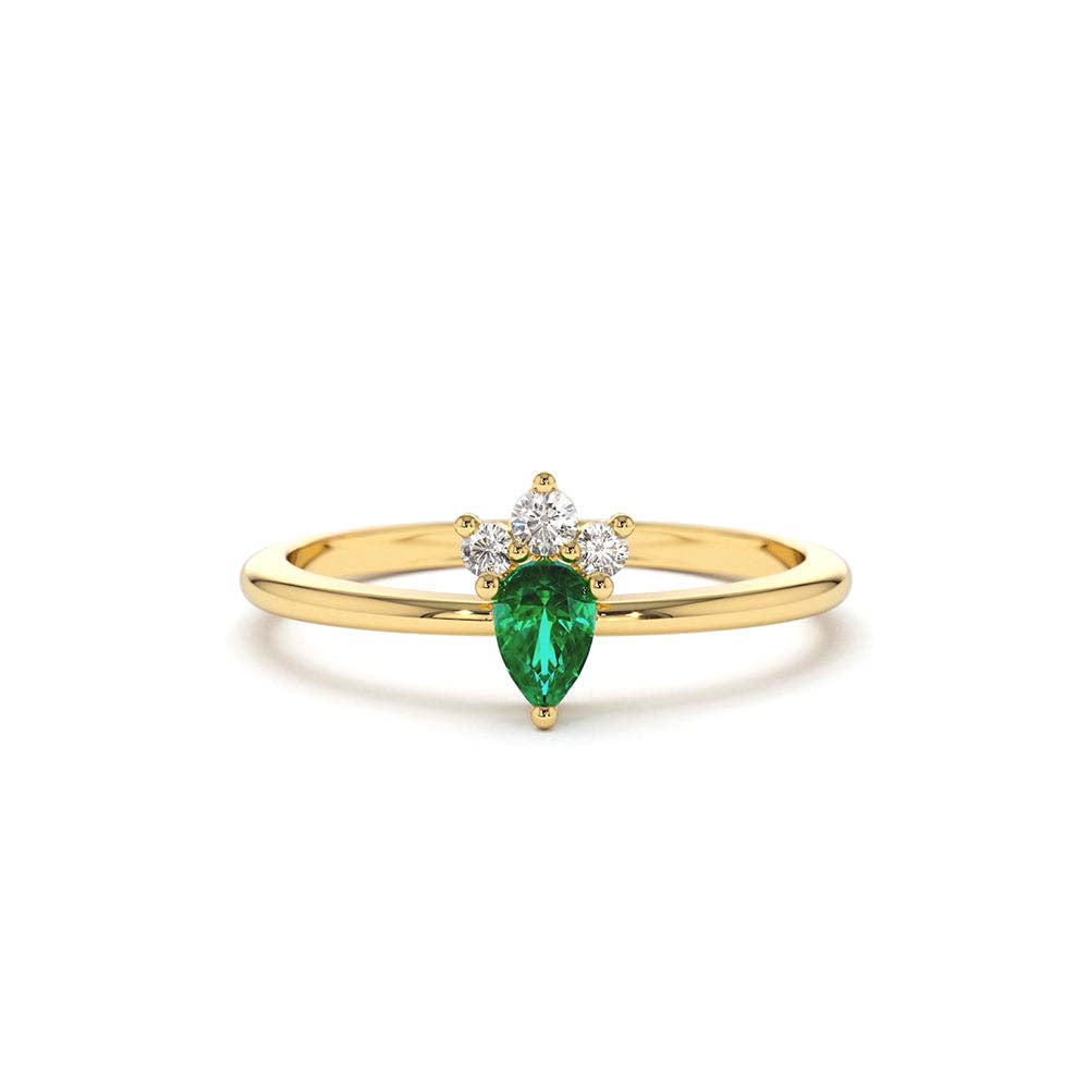 Mini Emerald and Diamond Ring in 14K Gold — view 1